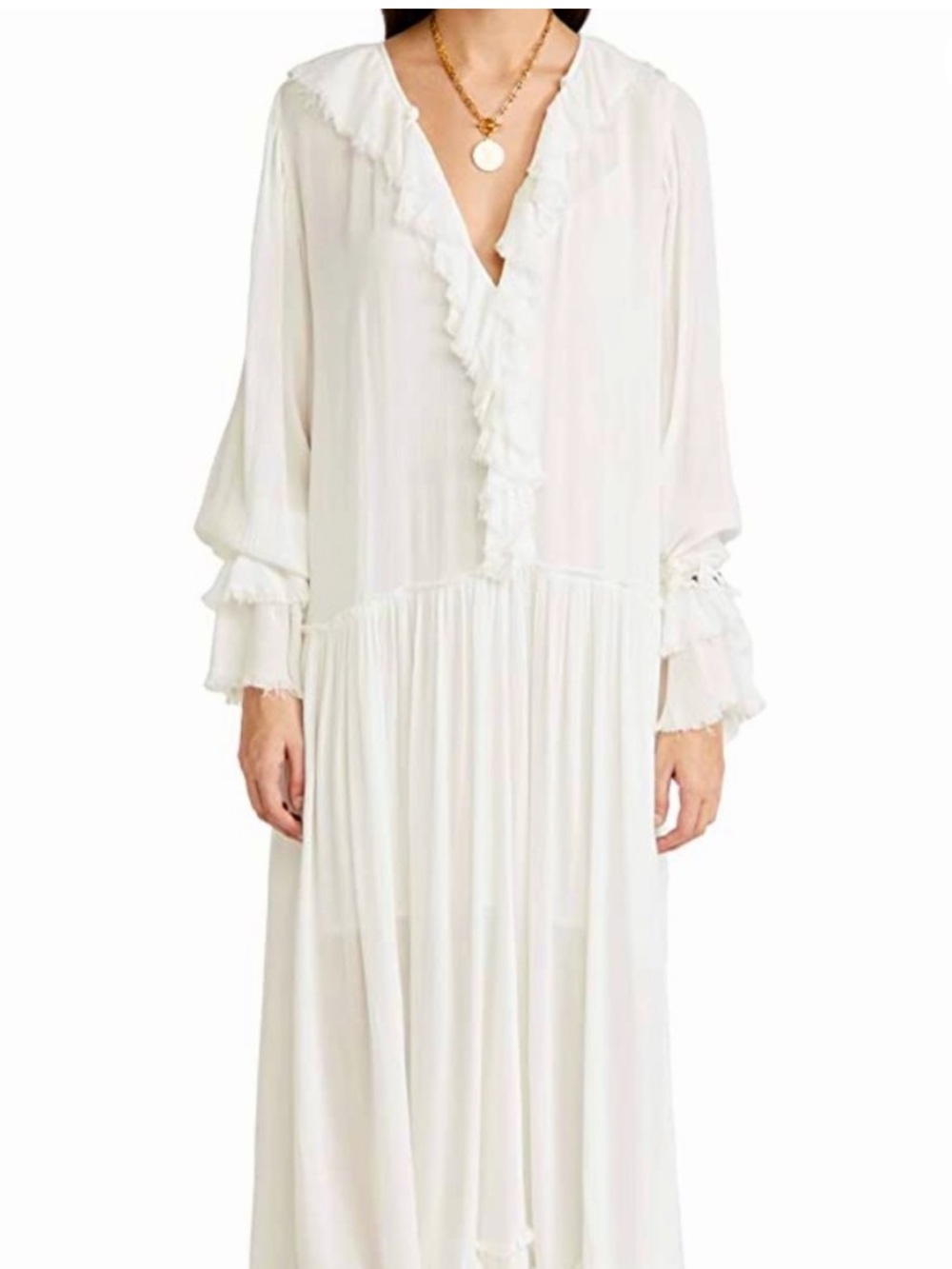 Free People Sweet Darlin boho ruffled trim bell sleeve high low oversized maxi